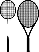 羽毛球球拍和网球拍剪影