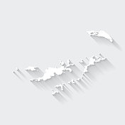 英属维尔京群岛地图与空白背景上的长阴影-平面设计