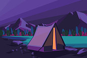 晚上在山上露营