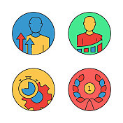 核心价值相关的平面线图标，轮廓向量符号插图。