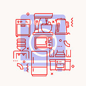 家用电器相关的现代线条风格矢量插图 家用电器相关的现代线条风格矢量插图