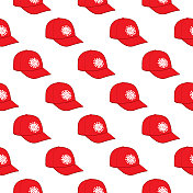 冠状病毒红色棒球帽无缝图案