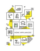 家用电器相关的现代线条风格矢量插图