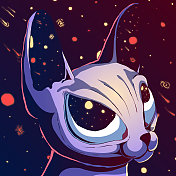 卡通可爱的未来主义插图-猫在空间。