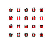 红色礼品盒线条图标可编辑的描边 红色礼品盒线条图标可编辑的描边