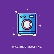 洗衣机平面线图标，轮廓向量符号插图。