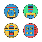 家用电器相关的平线图标。向量符号说明。 家用电器相关的平线图标。向量符号说明。