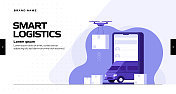 智能物流概念矢量插图用于网站横幅,广告和营销材料,在线广告,商业展示等。 智能物流概念矢量插图用于网站横幅,广告和营销材料,在线广告,商业展示等。