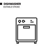 洗碗机线图标,轮廓矢量符号插图。 洗碗机线图标,轮廓矢量符号插图。