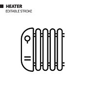 加热器线图标，轮廓矢量符号插图。