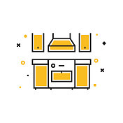 厨房平面线图标，轮廓矢量符号插图。