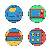 家用电器相关的平线图标。向量符号说明。 家用电器相关的平线图标。向量符号说明。