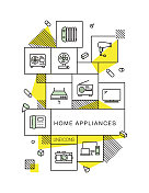 家用电器相关的现代线条风格矢量插图