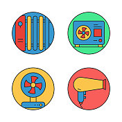 家用电器相关的平线图标。向量符号说明。 家用电器相关的平线图标。向量符号说明。