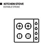 厨房炉灶线图标，轮廓矢量符号插图。