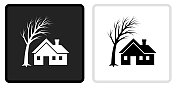 房子和树图标上的黑色按钮与白色翻转