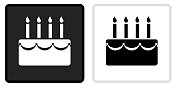 生日蛋糕图标上的黑色按钮与白色翻转