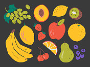 各种新鲜水果的插图-手绘矢量元素