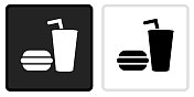 汉堡和汽水图标上的黑色按钮与白色翻转