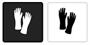 清洁手套图标上的黑色按钮与白色翻转
