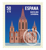 西班牙邮票，巴塞罗那大教堂