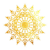 金色闪光雪花装饰。圣诞和新年贺卡和设计的设计元素。闪闪发光的雪花与金色纹理。寒假装饰设计元素。