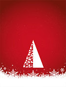圣诞矢量背景在明亮的栗色与白色的三角形形状的抽象艺术圣诞树在中心和雪花在底部边缘