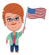 美国庆祝，女人举着美国国旗