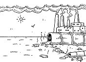 海洋污染与工厂手绘插图