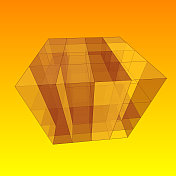 不同日落颜色的半透明玻璃墙的3D渲染。与视角。