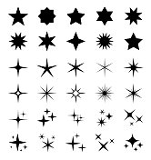 星形图标设置-矢量股票插图。不同形式的恒星，星座，星系