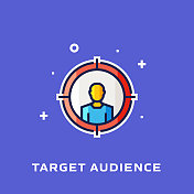 目标观众平面线图标,轮廓矢量符号插图。 目标观众平面线图标,轮廓矢量符号插图。