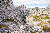 斯洛文尼亚萨维加-卡姆尼克阿尔卑斯山的山峰、斜坡和深渊
