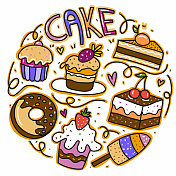 蛋糕相关的可爱涂鸦插图 蛋糕相关的可爱涂鸦插图