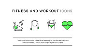 健身和锻炼相关的直线图标。向量符号说明。