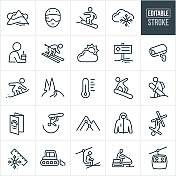 滑雪和单板滑雪细线图标-可编辑的笔触 滑雪和单板滑雪细线图标-可编辑的笔触