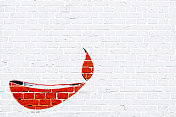 一个红色的迪帕克或diva在白色砖纹理墙;枯燥乏味的向量的背景