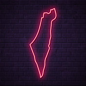 以色列地图-发光的霓虹灯在砖墙的背景