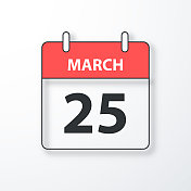 3月25日-每日日历-黑色轮廓与阴影在白色的背景