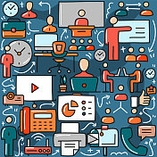 共同工作相关的涂鸦插图