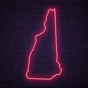 新罕布什尔地图-发光的霓虹灯在砖墙的背景 新罕布什尔地图-发光的霓虹灯在砖墙的背景