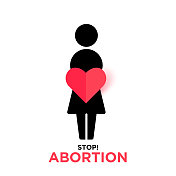 停止堕胎旗帜图标在平坦的风格。婴儿选择矢量插图的背景。企业人权理念。股票插图