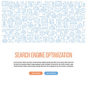 搜索引擎优化与模式相关的横幅设计。现代线条风格图标矢量插图