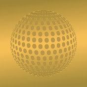 由大圆圈覆盖的3d球体，具有透视图。黄金的颜色。