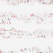 矢量半色调彩色点图案，抽象背景集合