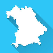 巴伐利亚地图与长阴影在蓝色的背景-平面设计
