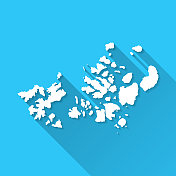 弗朗茨约瑟夫土地地图与长阴影在蓝色的背景-平面设计