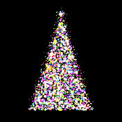 用彩虹灯在黑暗背景上制作的神奇圣诞树