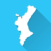巴伦西亚社区地图与长阴影在蓝色的背景-平面设计