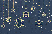 圣诞组成。黑色背景上的雪花。圣诞雪花，冬天，除夕模板概念。矢量插图。